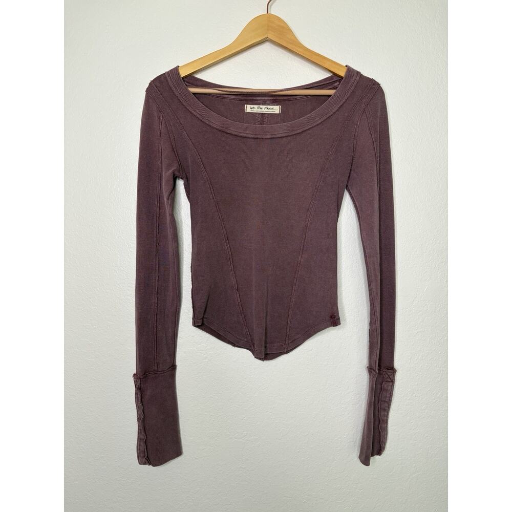 Free People We The Free Stuck On You Top Ribbed Knit Exaggerated Cuff Purple S